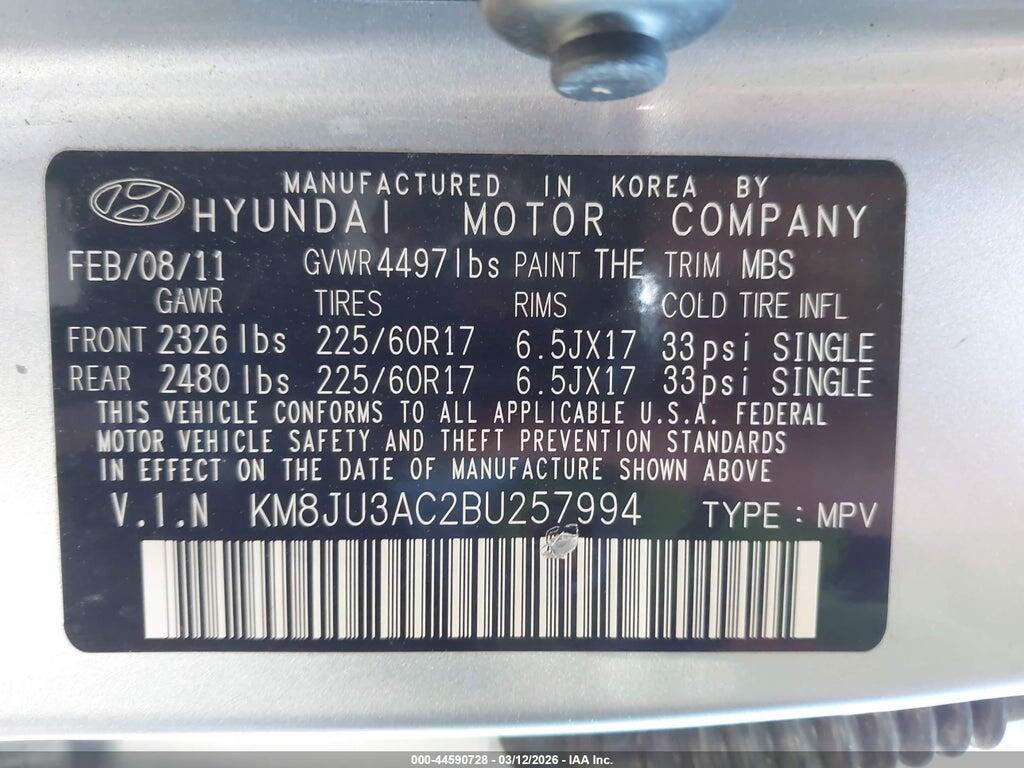 KM8JU3AC2BU257994 2011 HYUNDAI TUCSON photo no. 9