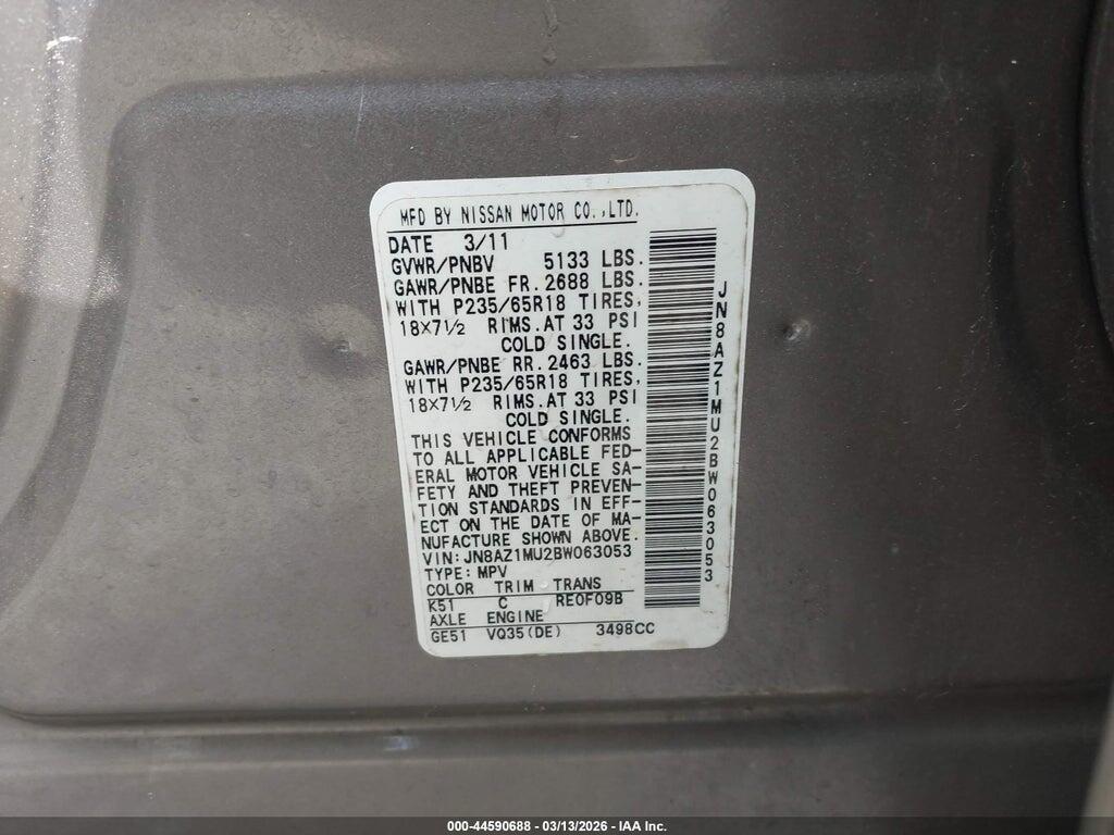 JN8AZ1MU2BW063053 2011 NISSAN MURANO photo no. 9
