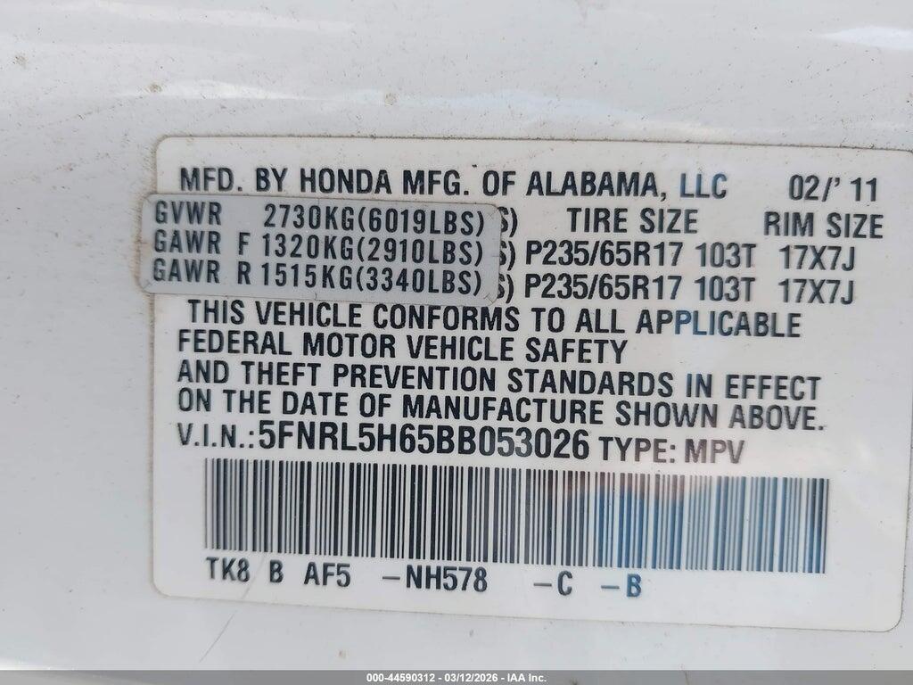 5FNRL5H65BB053026 2011 HONDA ODYSSEY photo no. 9