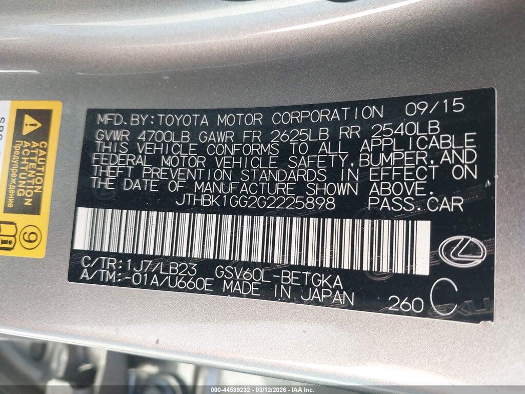 JTHBK1GG2G2225898 2016 LEXUS ES 350 photo no. 9