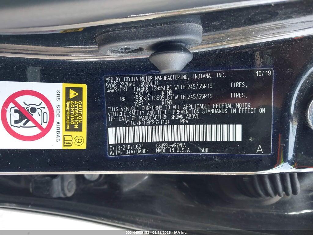 5TDJZRFH8KS623104 2019 TOYOTA HIGHLANDER photo no. 9