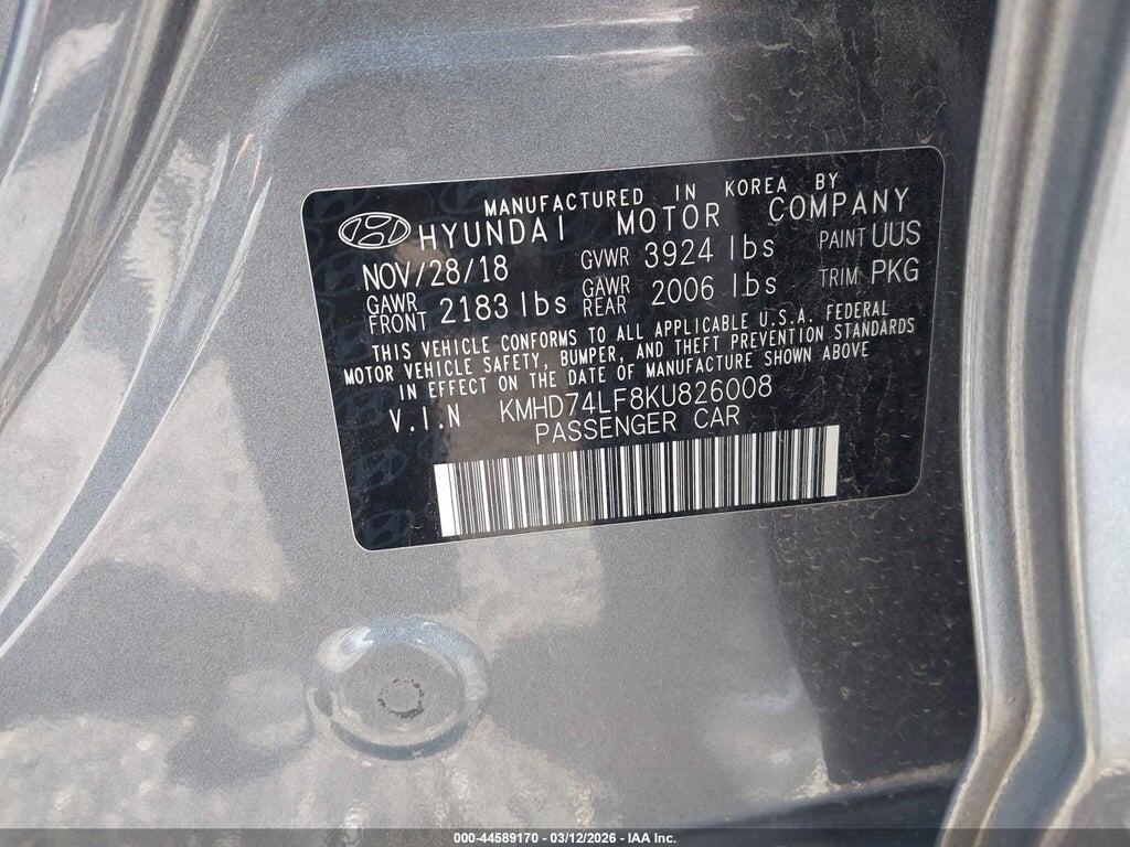 KMHD74LF8KU826008 2019 HYUNDAI ELANTRA photo no. 9
