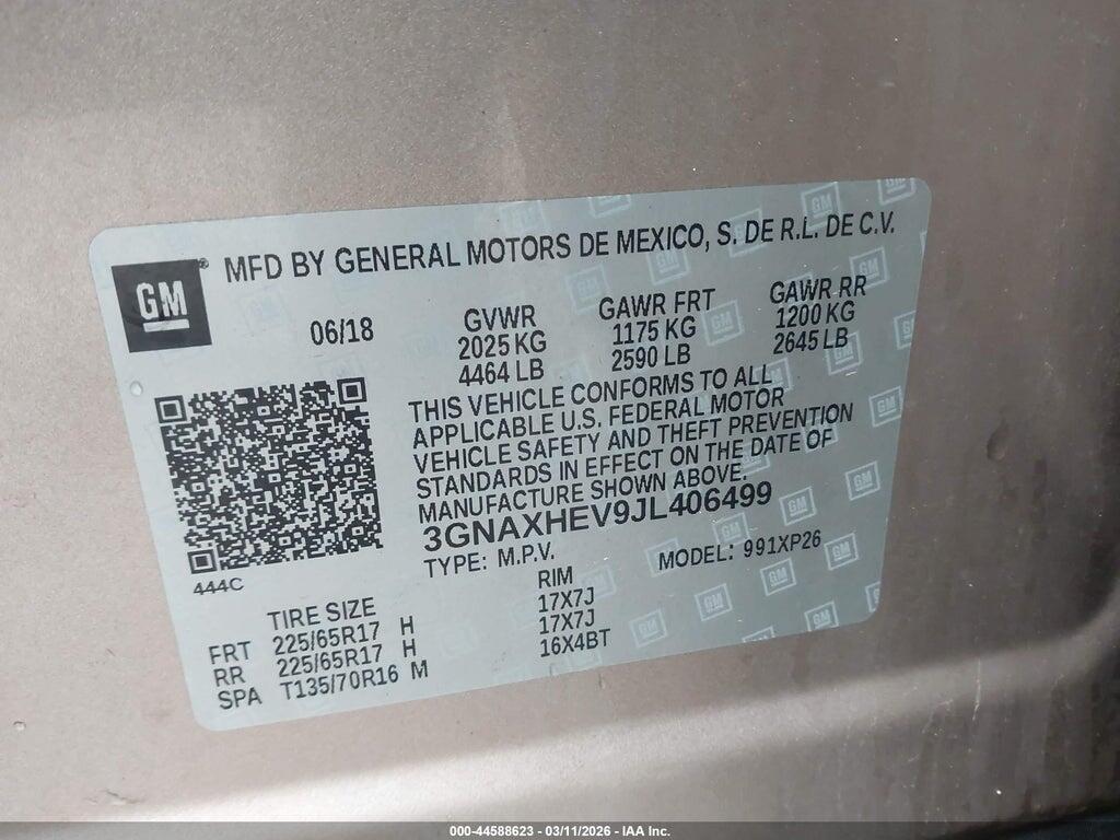 3GNAXHEV9JL406499 2018 CHEVROLET EQUINOX photo no. 9