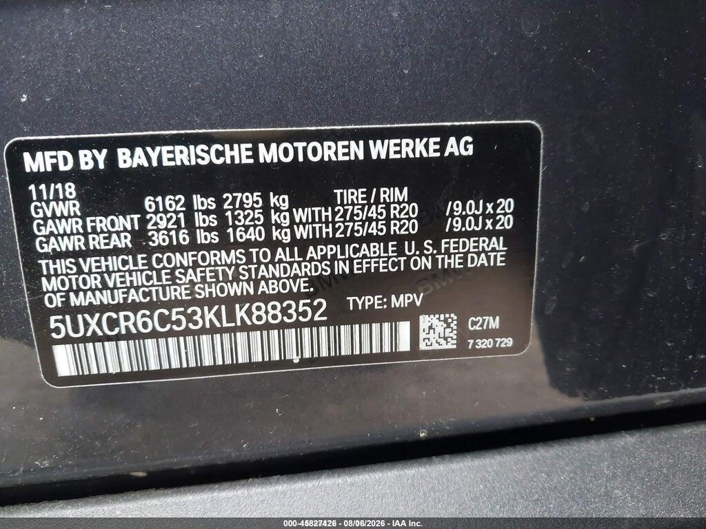 5UXCR6C53KLK88352 2019 BMW X5 photo no. 9