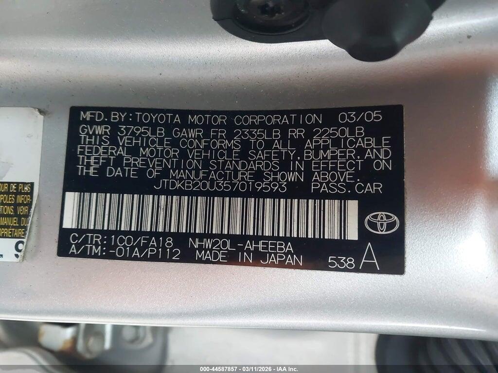 JTDKB20U357019593 2005 TOYOTA PRIUS photo no. 9