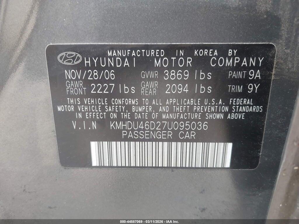 KMHDU46D27U095036 2007 HYUNDAI ELANTRA photo no. 9