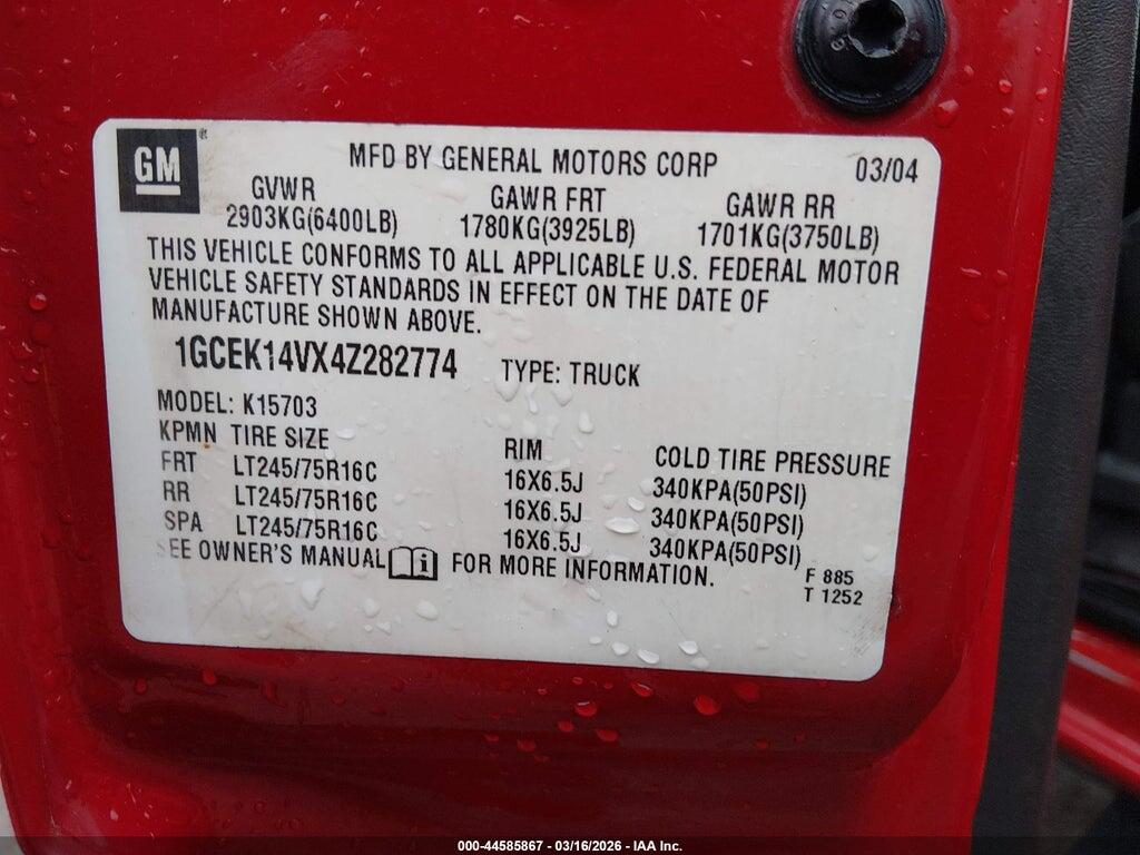 1GCEK14VX4Z282774 2004 CHEVROLET SILVERADO 1500 photo no. 9