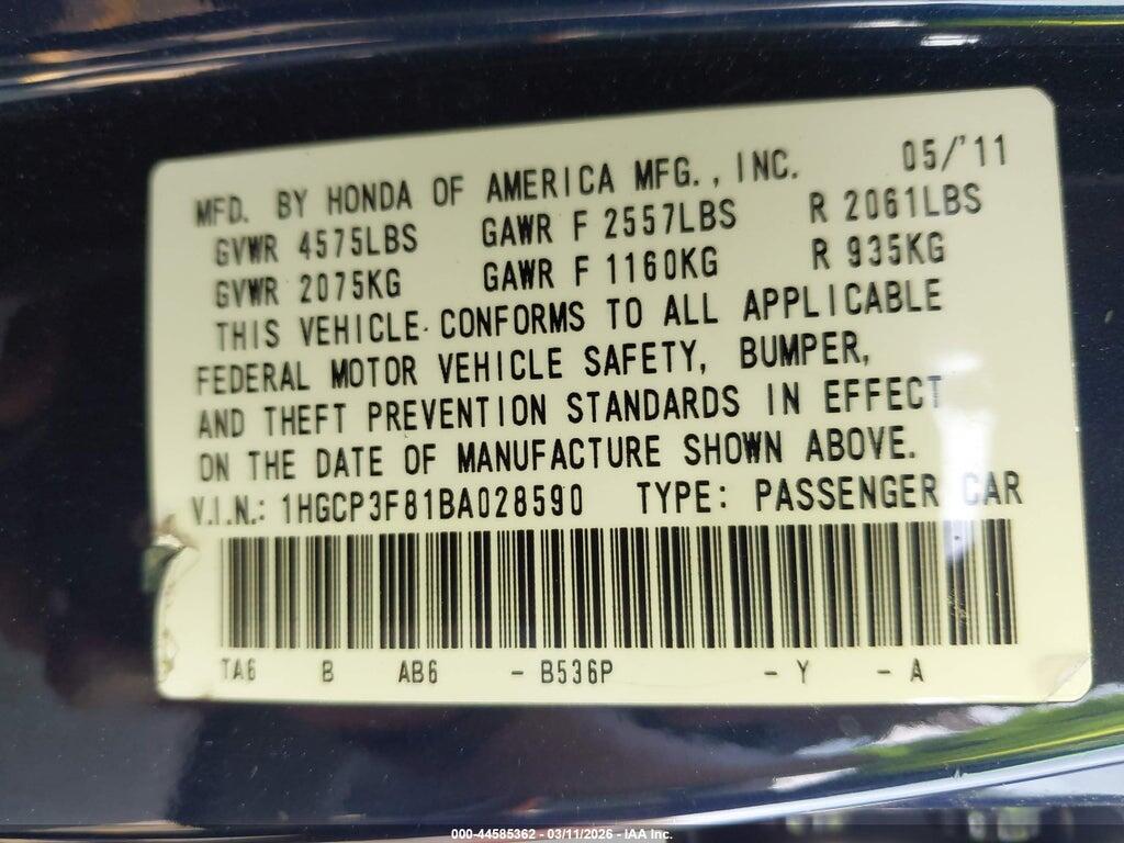 1HGCP3F81BA028590 2011 HONDA ACCORD photo no. 9