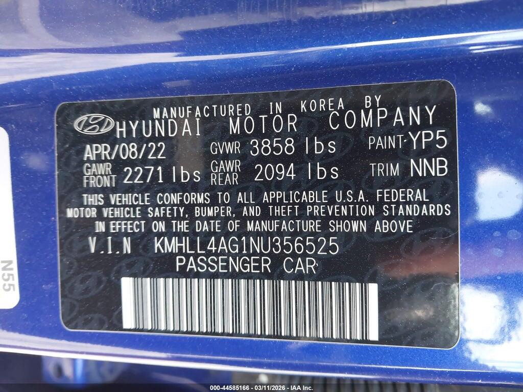KMHLL4AG1NU356525 2022 HYUNDAI ELANTRA photo no. 9