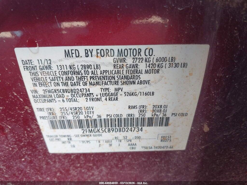 2FMGK5C89DBD24734 2013 FORD FLEX photo no. 9