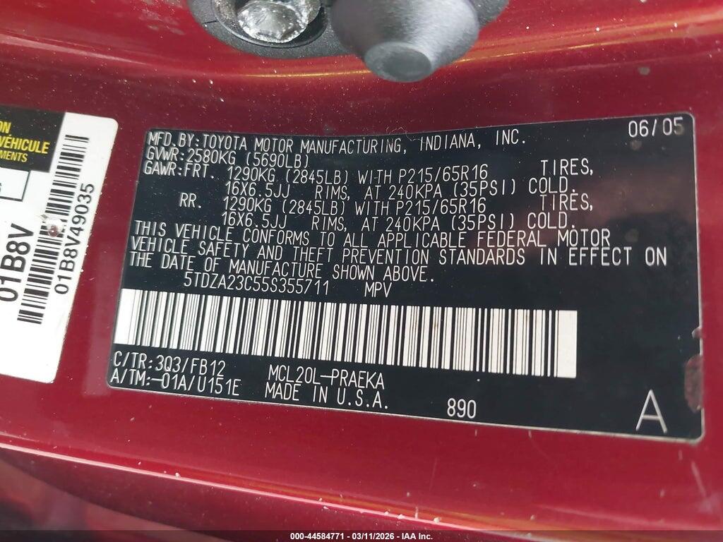5TDZA23C55S355711 2005 TOYOTA SIENNA photo no. 9
