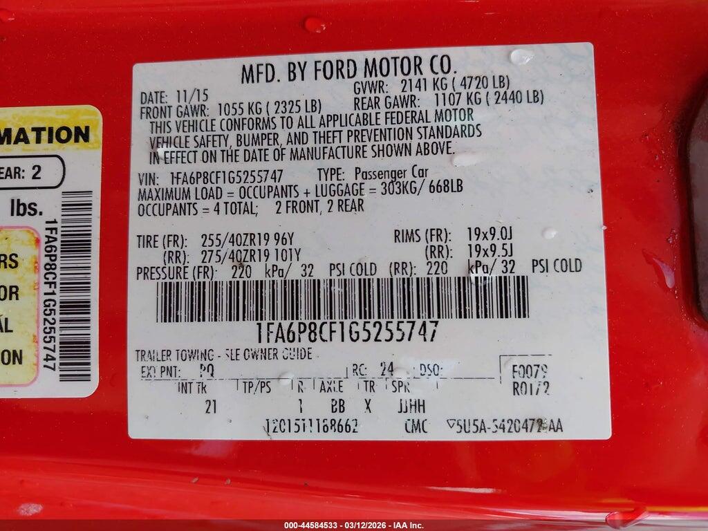 1FA6P8CF1G5255747 2016 FORD MUSTANG photo no. 9