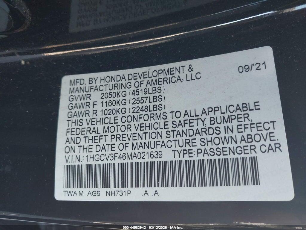 1HGCV3F46MA021639 2021 HONDA ACCORD HYBRID photo no. 9