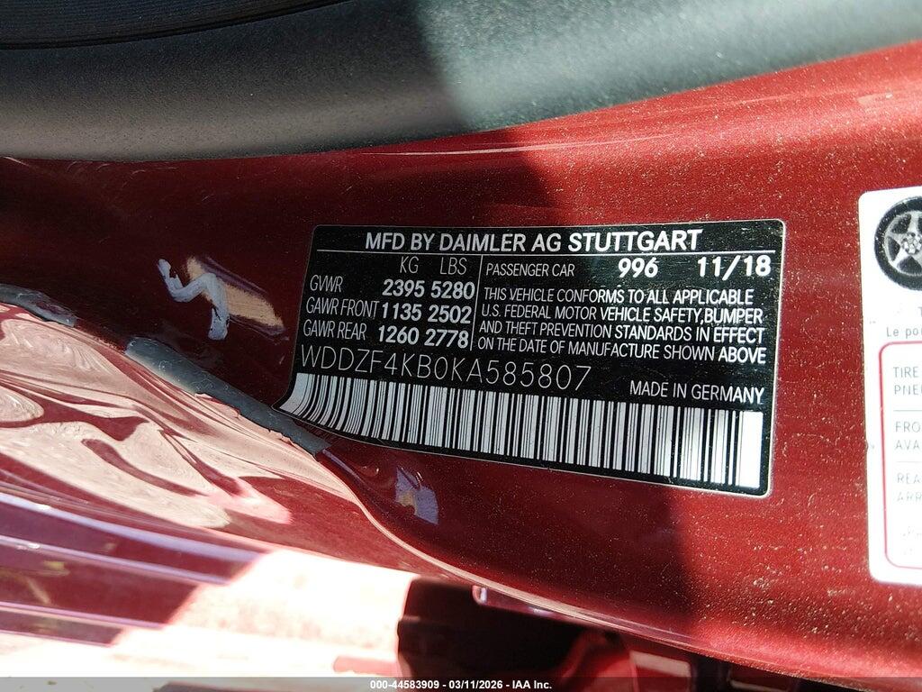 WDDZF4KB0KA585807 2019 MERCEDES-BENZ E 300 photo no. 9