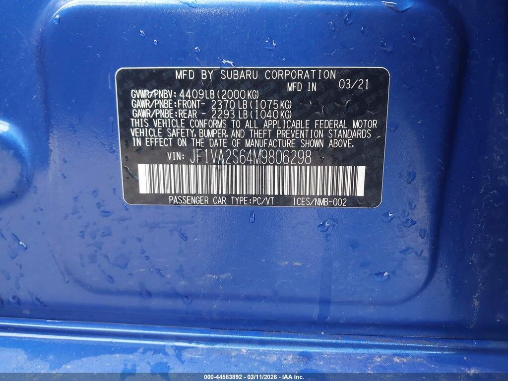 JF1VA2S64M9806298 2021 SUBARU WRX STI photo no. 9