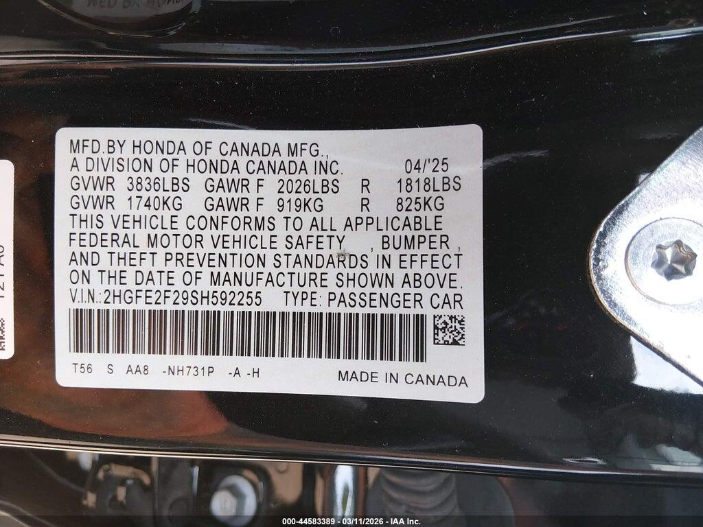 2HGFE2F29SH592255 2025 HONDA CIVIC photo no. 9