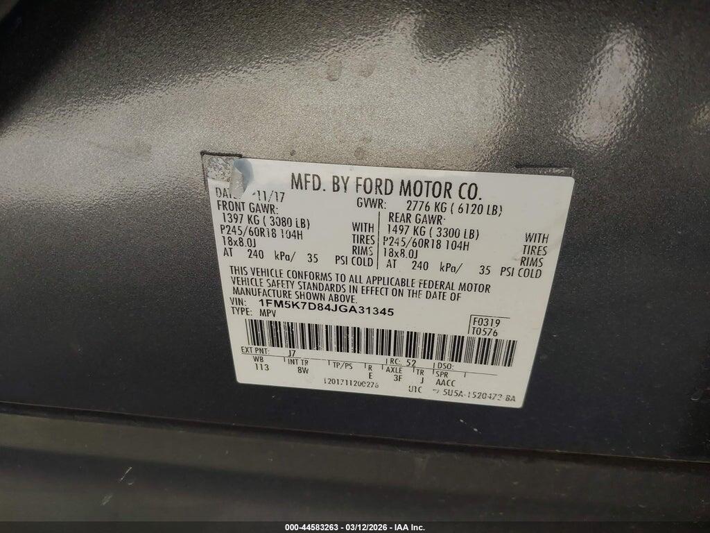 1FM5K7D84JGA31345 2018 FORD EXPLORER photo no. 9