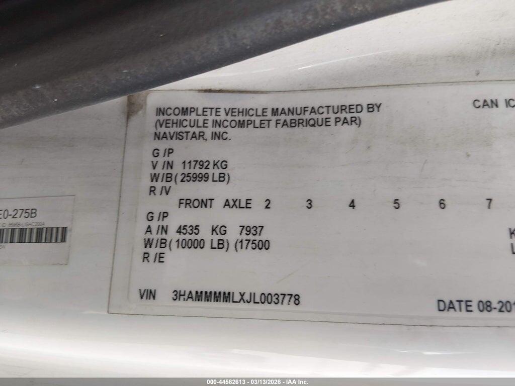 3HAMMMMLXJL003778 2018 INTERNATIONAL DURASTAR 4300 photo no. 8