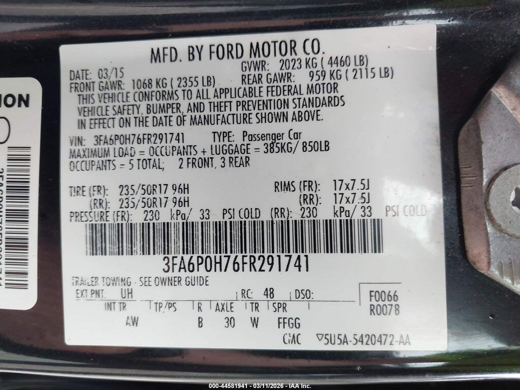 3FA6P0H76FR291741 2015 FORD FUSION photo no. 9