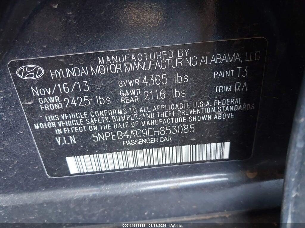 5NPEB4AC9EH853085 2014 HYUNDAI SONATA photo no. 9