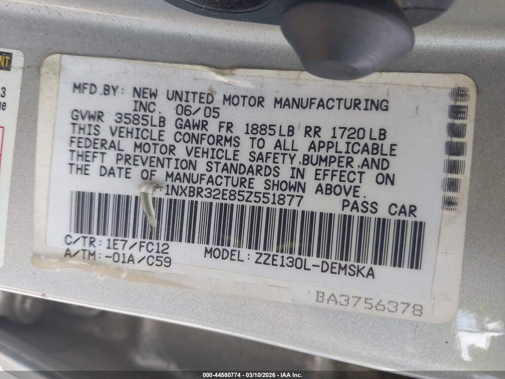 1NXBR32E85Z551877 2005 TOYOTA COROLLA photo no. 9