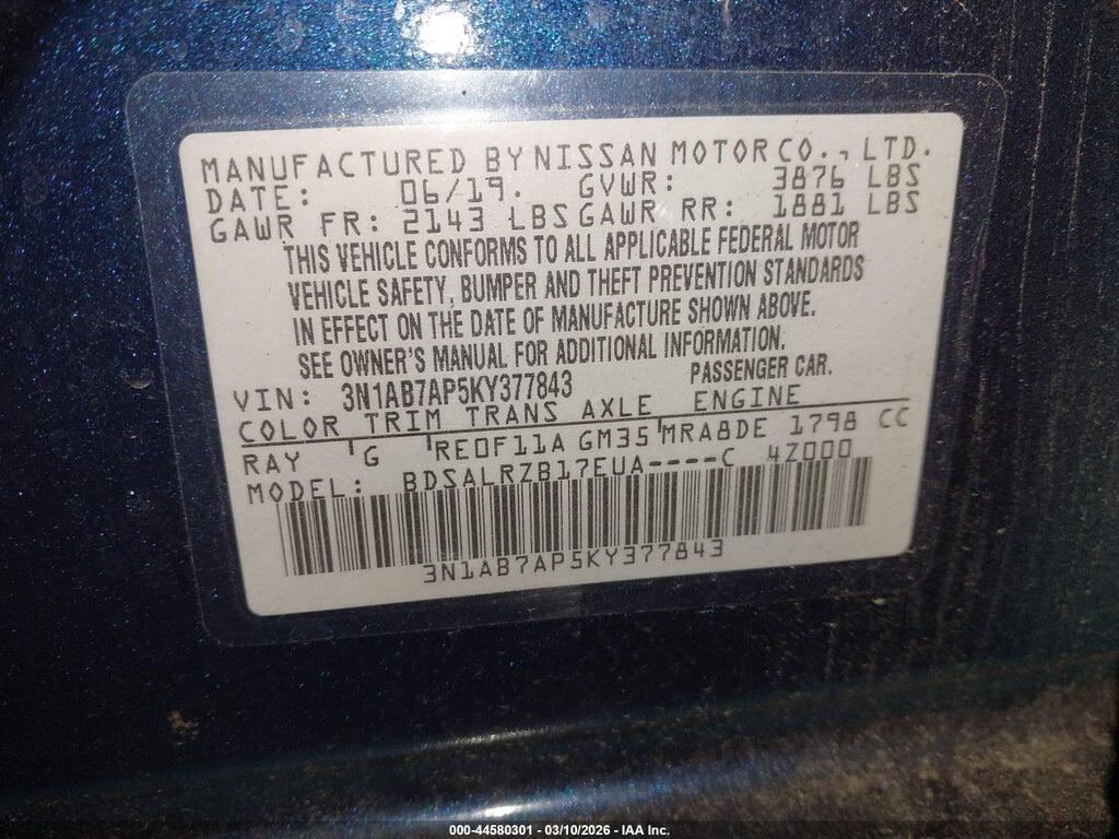 3N1AB7AP5KY377843 2019 NISSAN SENTRA photo no. 9