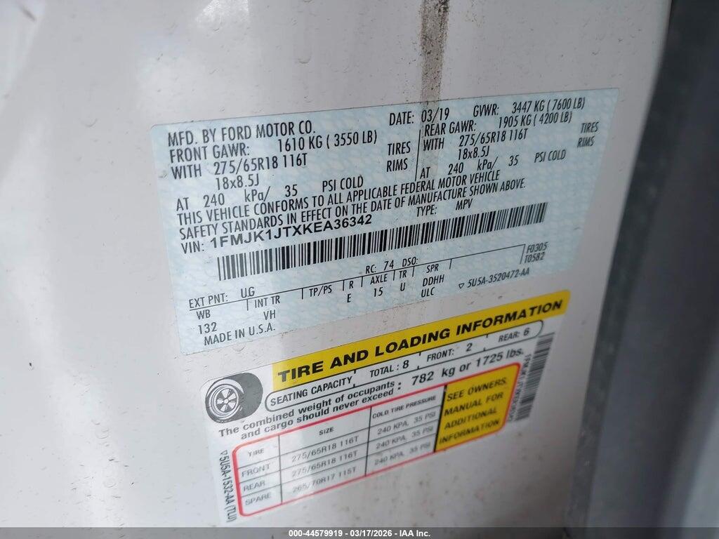 1FMJK1JTXKEA36342 2019 FORD EXPEDITION MAX photo no. 9