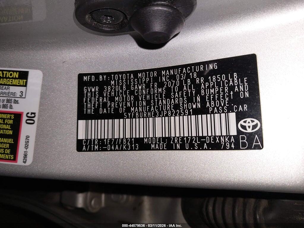 5YFBURHE3JP822591 2018 TOYOTA COROLLA photo no. 9