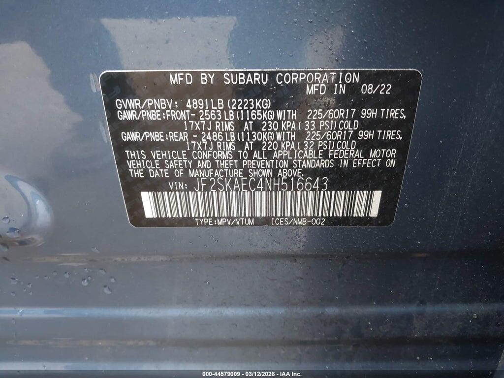 JF2SKAEC4NH516643 2022 SUBARU FORESTER photo no. 9