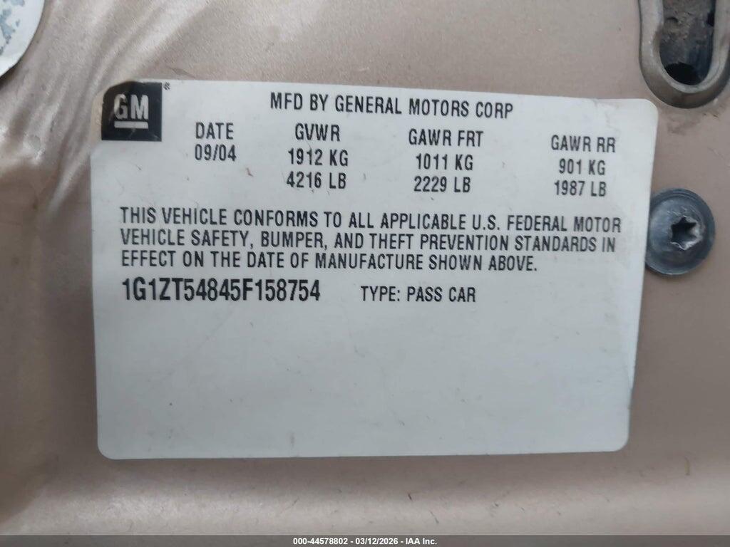 1G1ZT54845F158754 2005 CHEVROLET MALIBU photo no. 9