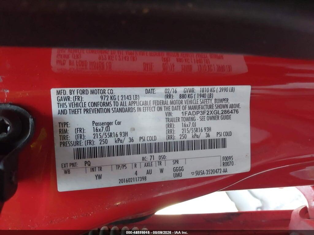 1FADP3F2XGL286476 2016 FORD FOCUS photo no. 9