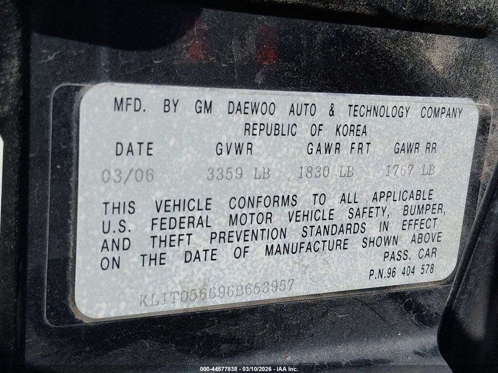 KL1TD56696B653957 2006 CHEVROLET AVEO photo no. 9