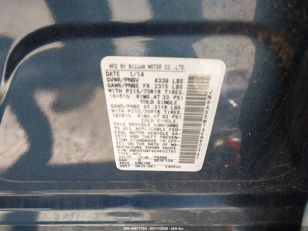 JN8AS5MT4EW602781 2014 NISSAN ROGUE SELECT photo no. 9