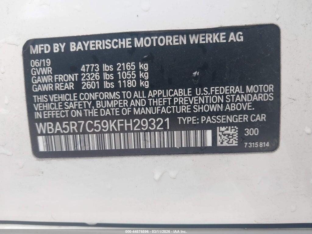 WBA5R7C59KFH29321 2019 BMW 330I photo no. 9