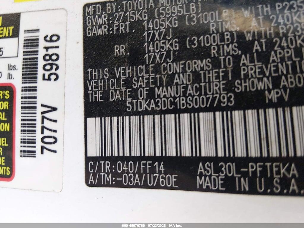 5TDKA3DC1BS007793 2011 TOYOTA SIENNA photo no. 9