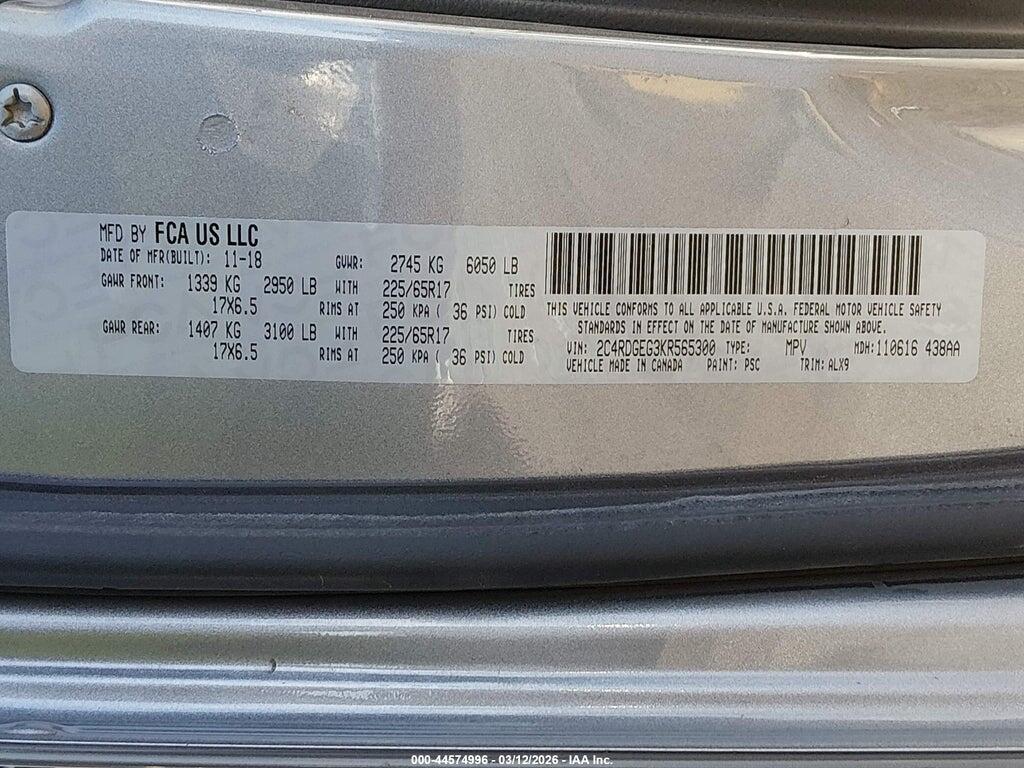2C4RDGEG3KR565300 2019 DODGE GRAND CARAVAN photo no. 9
