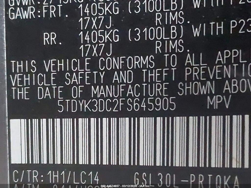 5TDYK3DC2FS645905 2015 TOYOTA SIENNA photo no. 9