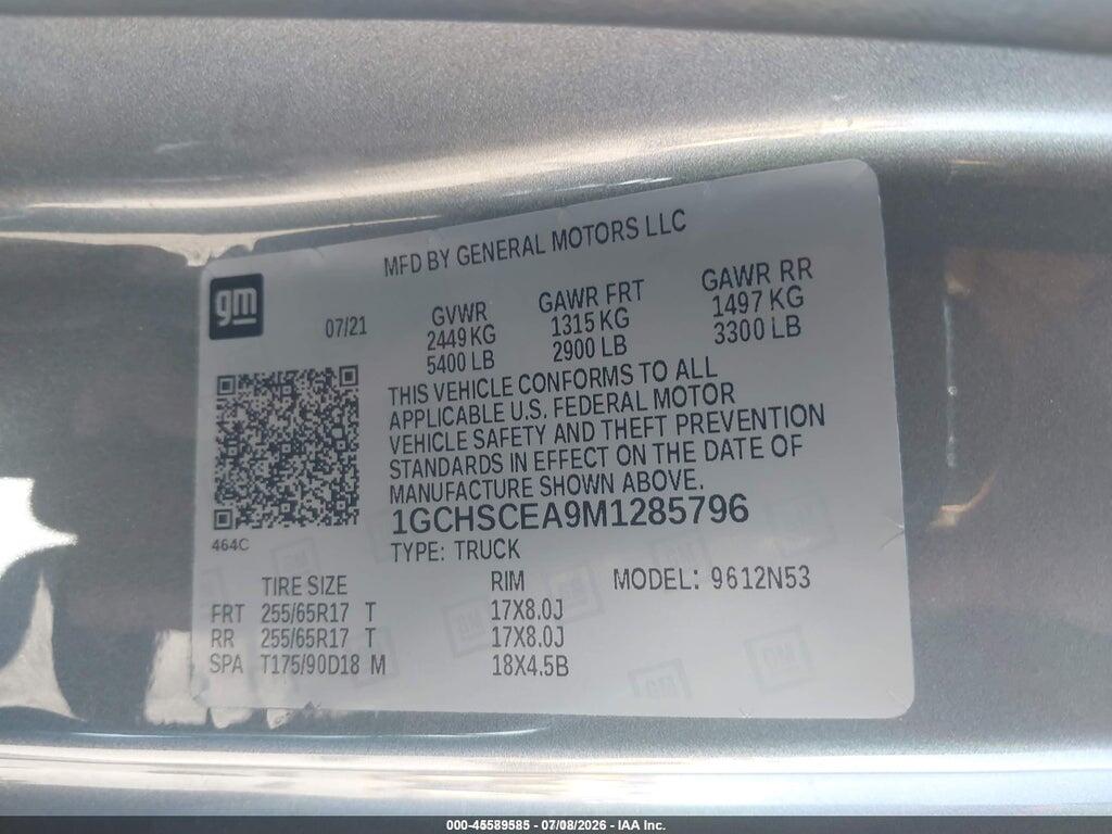 1GCHSCEA9M1285796 2021 CHEVROLET COLORADO photo no. 9