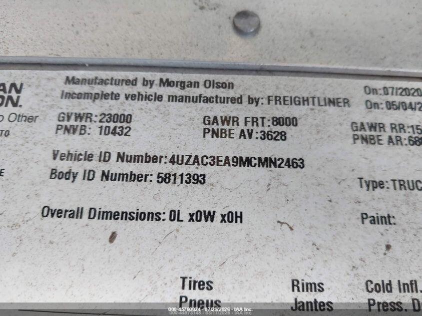 4UZAC3EA9MCMN2463 2021 FREIGHTLINER MT55G photo no. 9
