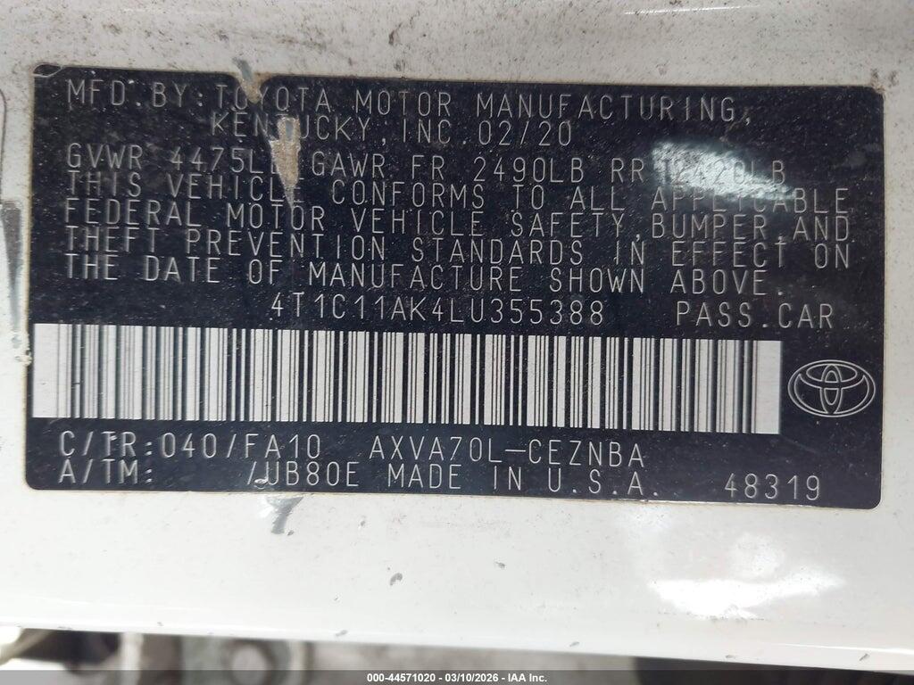 4T1C11AK4LU355388 2020 TOYOTA CAMRY photo no. 9