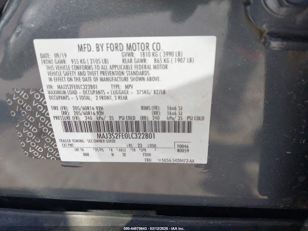 MAJ3S2FE0LC322801 2020 FORD ECOSPORT photo no. 9