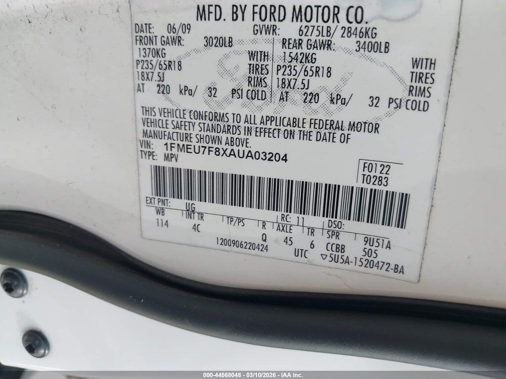 1FMEU7F8XAUA03204 2010 FORD EXPLORER photo no. 9