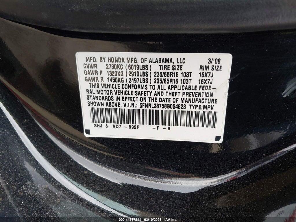 5FNRL38758B054828 2008 HONDA ODYSSEY photo no. 9