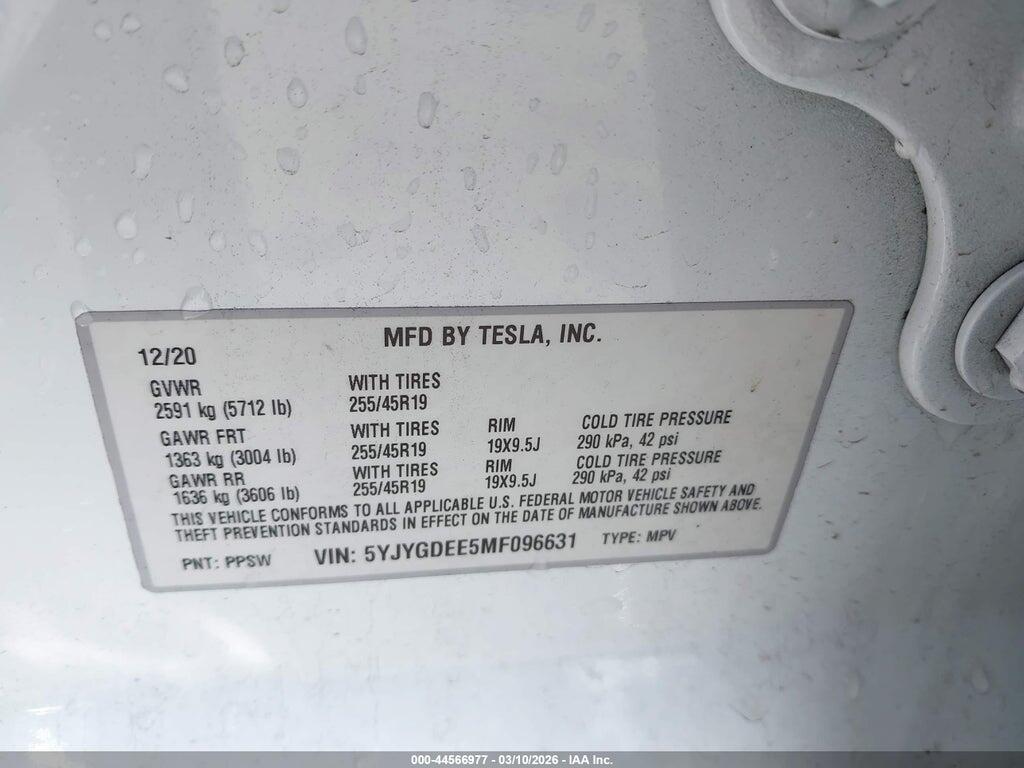 5YJYGDEE5MF096631 2021 TESLA MODEL Y photo no. 9