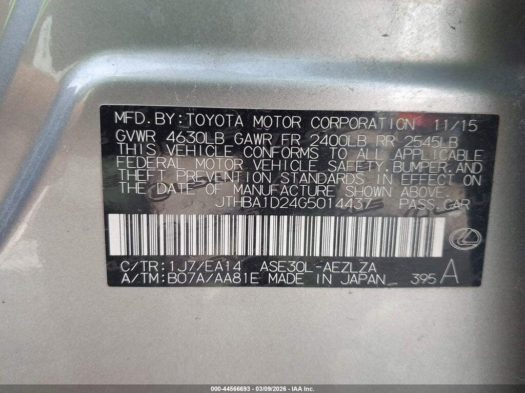 JTHBA1D24G5014437 2016 LEXUS IS 200T photo no. 9