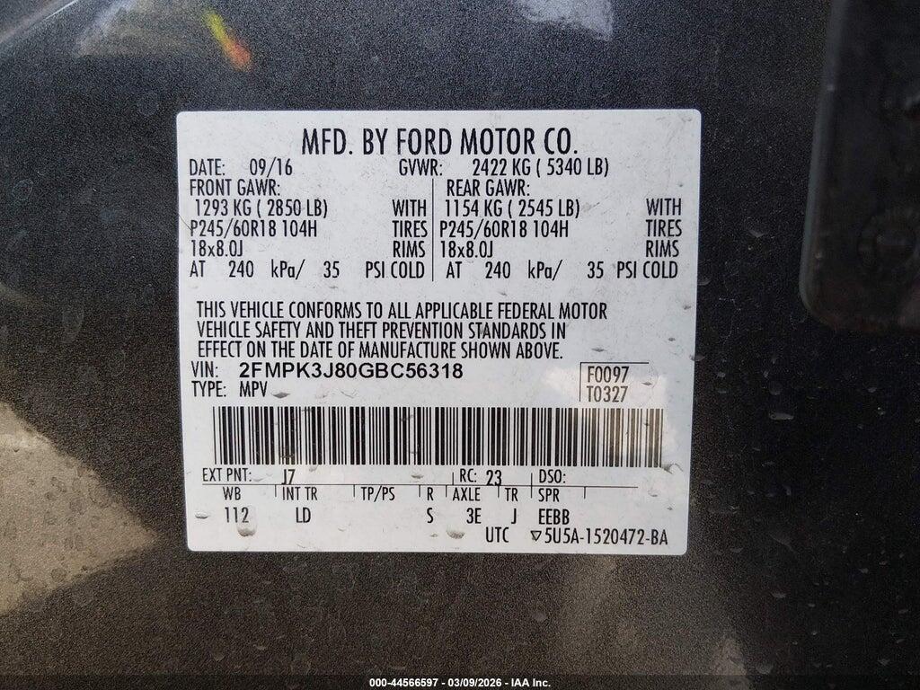2FMPK3J80GBC56318 2016 FORD EDGE photo no. 9
