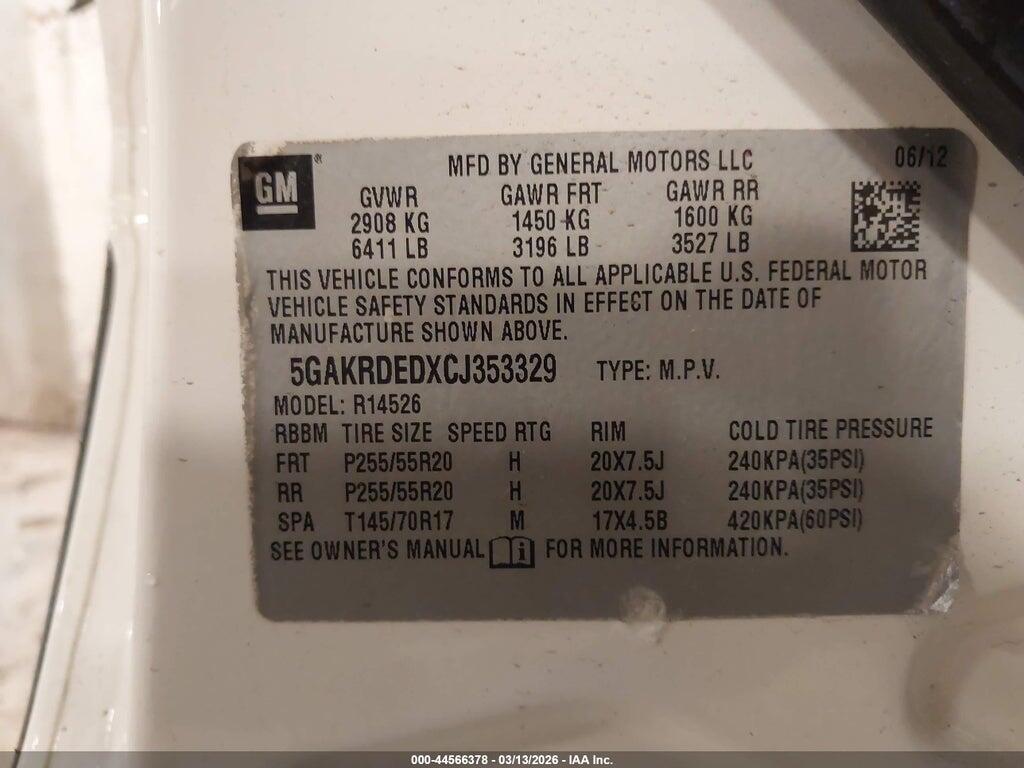 5GAKRDEDXCJ353329 2012 BUICK ENCLAVE photo no. 9