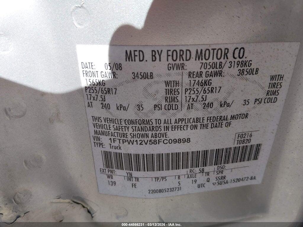 1FTPW12V58FC09898 2008 FORD F-150 photo no. 9