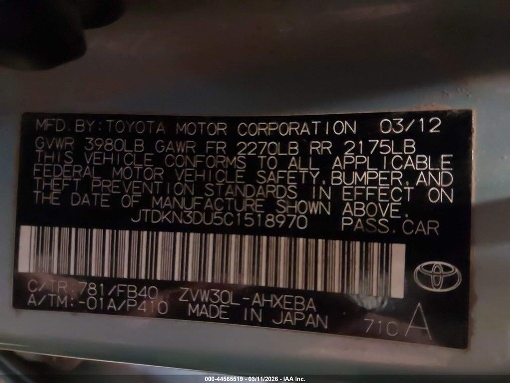 JTDKN3DU5C1518970 2012 TOYOTA PRIUS photo no. 9