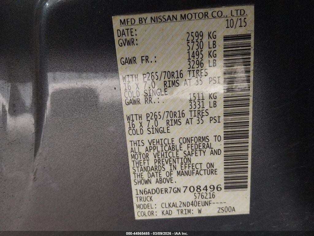 1N6AD0ER7GN708496 2016 NISSAN FRONTIER photo no. 7